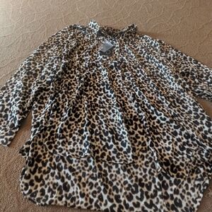 Fred David Animal LEOPARD Print Blouse TIP SHIRT 3X NEW NWT LOGHTWRIGHT SPRING